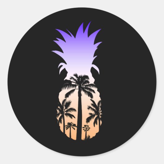 グラフィックカッコいいパイナップルサンセットパームツリービーチ ラウンドシール (正面)