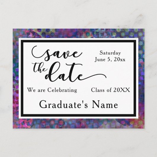 グラフィックカラフルモダンの卒業日付の保存 ポストカード (正面)