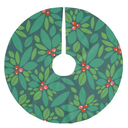 グラフィッククリスマスホリー ブラッシュドポリエステルツリースカート (正面)