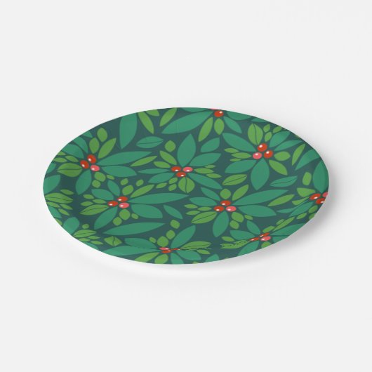 グラフィッククリスマスホリー ペーパープレート (アングル)