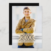 グラフィックグラード |ブラック文字写真卒業パーティー 招待状 (正面/裏面)