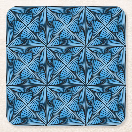 グラフィックスジオメトリ3Dらせん状ツイストブルー スクエアペーパーコースター (正面)