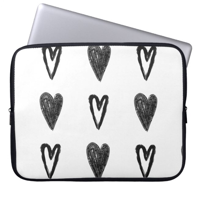 グラフィックスタイリッシュシームレスパターンとハート。ブラック ラップトップスリーブ (正面)