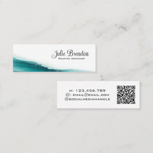 グラフィックデザイナーティール（緑がかった色）スエレガントクリプトQRコード スキニー名刺 (正面/裏面)