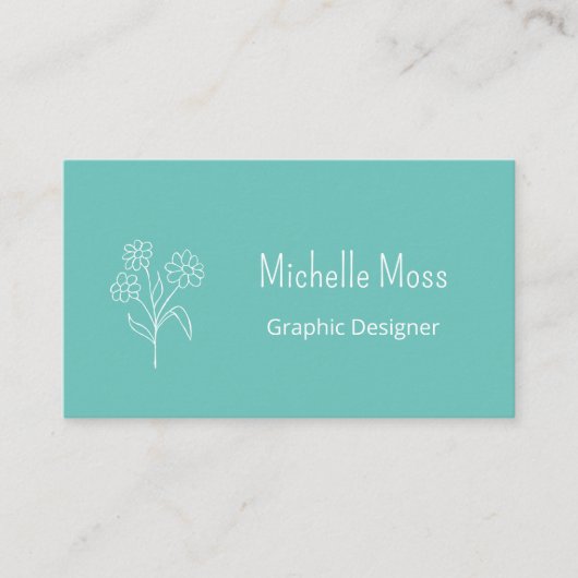 グラフィックデザイナーQRコードトレンディーデイジーティール(緑がかった色) 名刺 (正面)