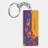 グラフィックデザインパターン – 紫オレンジ+テキスト キーホルダー (正面左)