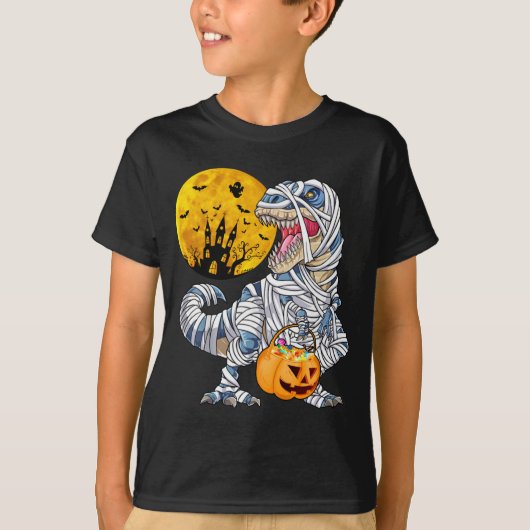グラフィックハロウィーンのミイラ恐竜 Tシャツ (正面)