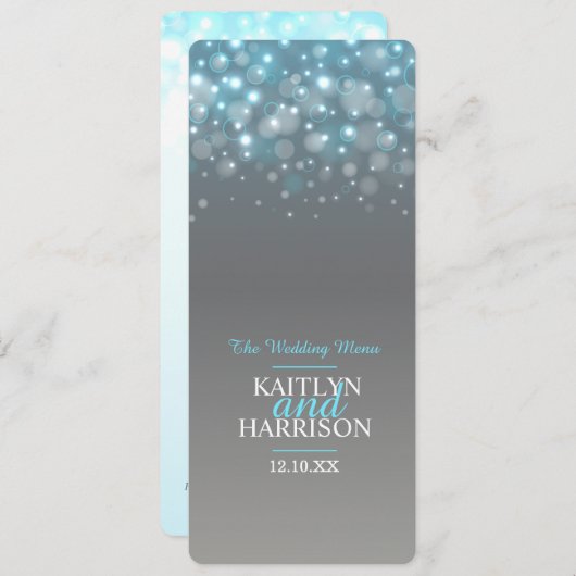 グラフィックバブルグレイ結婚ブルーのディナーメニュー メニュー (正面/裏面)