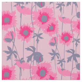 グラフィックピンクのギザギザのポピーのアートフローラルパターン ファブリック