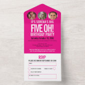 グラフィックピンクの白4枚の写真50th Birthday party オールインワン招待状 (内側)