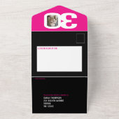 グラフィックピンクの黒い写真円30th Birthday All オールインワン招待状 (外側)