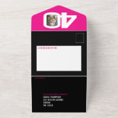 グラフィックピンクの黒い写真円40th Birthday All オールインワン招待状 (外側)