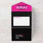 グラフィックピンクの黒い写真円50誕生日 オールインワン招待状 (外側)