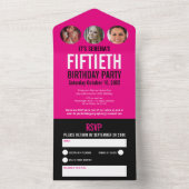 グラフィックピンクの黒い写真円50誕生日 オールインワン招待状 (内側)