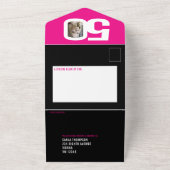 グラフィックピンクの黒い写真円50誕生日 オールインワン招待状 (外側)