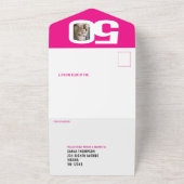 グラフィックピンクの黒い写真円50誕生日 オールインワン招待状 (外側)