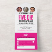 グラフィックピンクの黒い写真円50誕生日 オールインワン招待状 (内側)