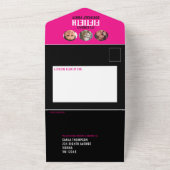 グラフィックピンクの黒い写真円50誕生日 オールインワン招待状 (外側)