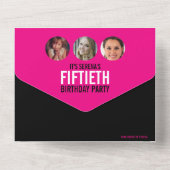 グラフィックピンクの黒い写真円50誕生日 オールインワン招待状 (裏面)