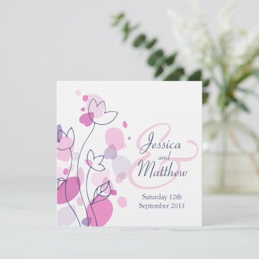 グラフィックフラワー花びらのスクエアウェディング招待 招待状 (スタンド正面)