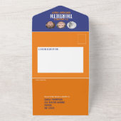 グラフィックブルーのオレンジ色の写真の円30th Birthday オールインワン招待状 (外側)