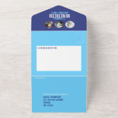 グラフィックブルーのシアンの写真の円90番目の誕生日 オールインワン招待状 (外側)