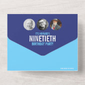 グラフィックブルーのシアンの写真の円90番目の誕生日 オールインワン招待状 (裏面)