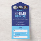 グラフィックブルーのシアンの写真円50誕生日 オールインワン招待状 (内側)