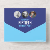 グラフィックブルーのシアンの写真円50誕生日 オールインワン招待状 (裏面)