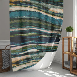 グラフィックブルーグリーンクリーム抽象芸術シャワーカーテン シャワーカーテン