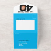 グラフィックブルーブラック40th誕生日パーティー写真 オールインワン招待状 (外側)