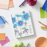 グラフィックブルーポピーフローラ花カスタム白 iPad AIR カバー<br><div class="desc">灰色のはっきりした葉を覆う美しいグラフィックのシアンと青いポピーの花。自分の名前でパーソナライズ、現読在Poppy。グラフィックユニークフローラアートと設計サラ・トレットfor www.mylittleeden.com</div>