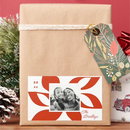 グラフィックポインセチア休日の写真 長方形シール (クリスマス)