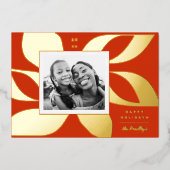 グラフィックポインセチア写真赤と金ゴールド 箔シーズンカード (正面)