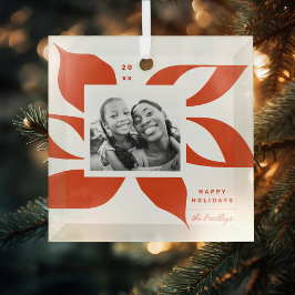 グラフィックポインセチア写真 ガラスオーナメント