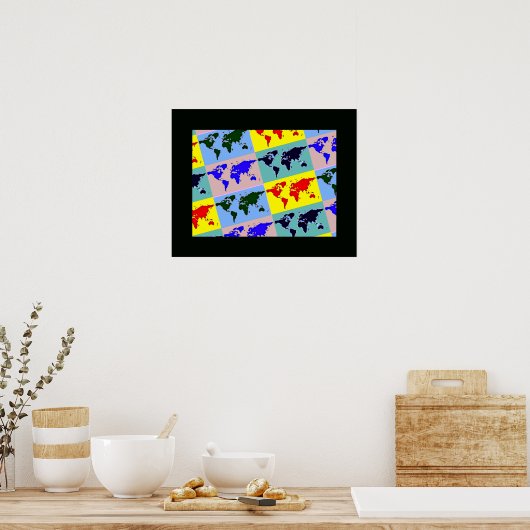 グラフィックポップ・アートのアートワールドマップ ポスター (キッチン)