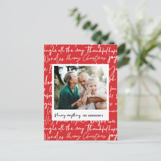 グラフィックモダンはっきりしたタイポグラフィのクリスマス写真ホール シーズンポストカード (スタンド正面)