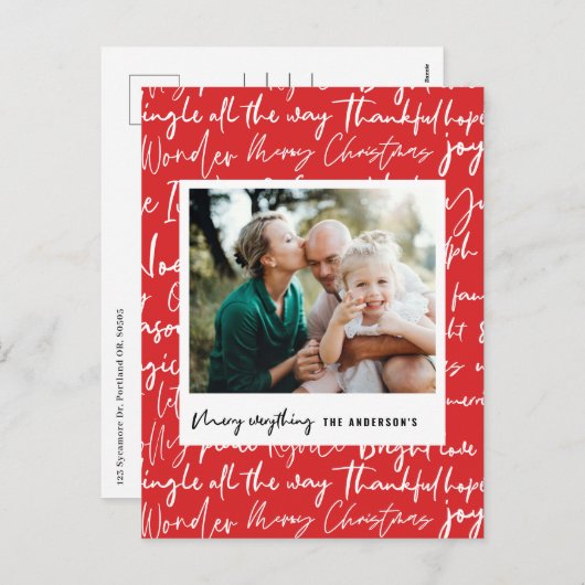 グラフィックモダンはっきりしたタイポグラフィのクリスマス写真ホール シーズンポストカード (正面/裏面)