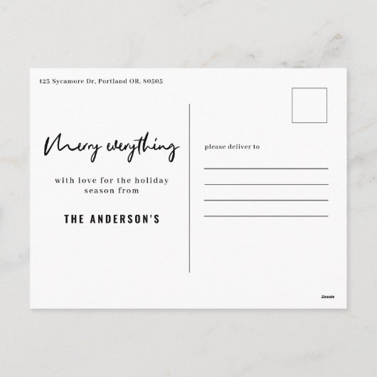 グラフィックモダンはっきりしたタイポグラフィのクリスマス写真ホール シーズンポストカード (裏面)