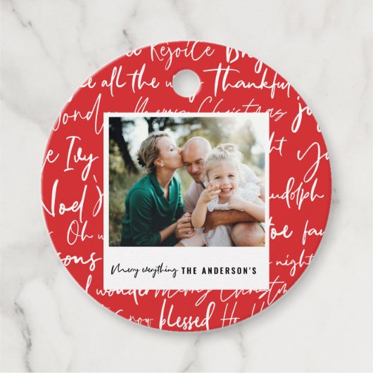 グラフィックモダンはっきりしたタイポグラフィのクリスマス写真ホール フェイバータグ (正面)