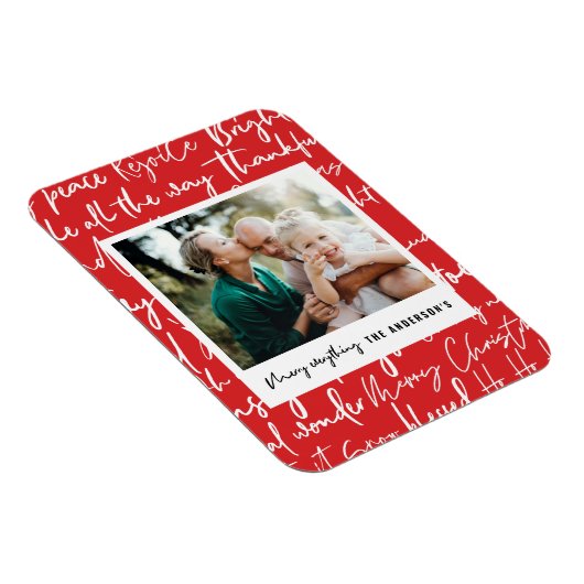 グラフィックモダンはっきりしたタイポグラフィのクリスマス写真ホール マグネット (右側)