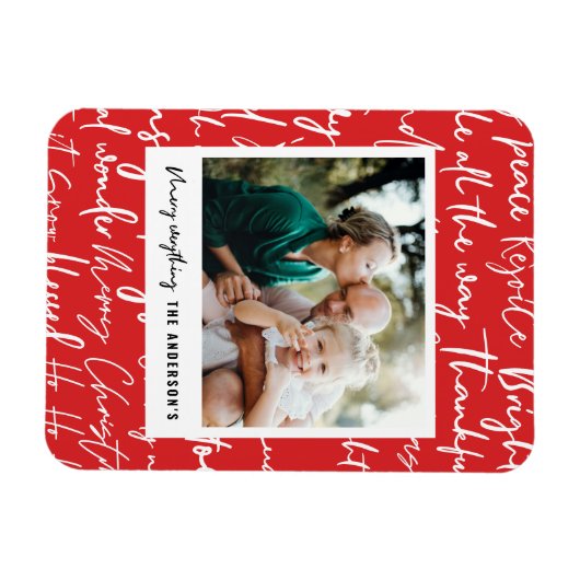 グラフィックモダンはっきりしたタイポグラフィのクリスマス写真ホール マグネット (横)