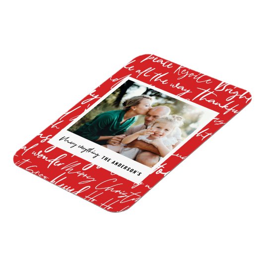 グラフィックモダンはっきりしたタイポグラフィのクリスマス写真ホール マグネット (左側)