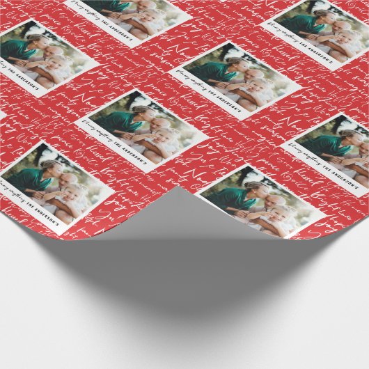 グラフィックモダンはっきりしたタイポグラフィのクリスマス写真ホール ラッピングペーパー (角)