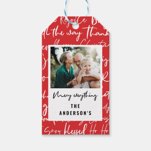 グラフィックモダンはっきりしたタイポグラフィのクリスマス写真 ギフトタグ (正面)