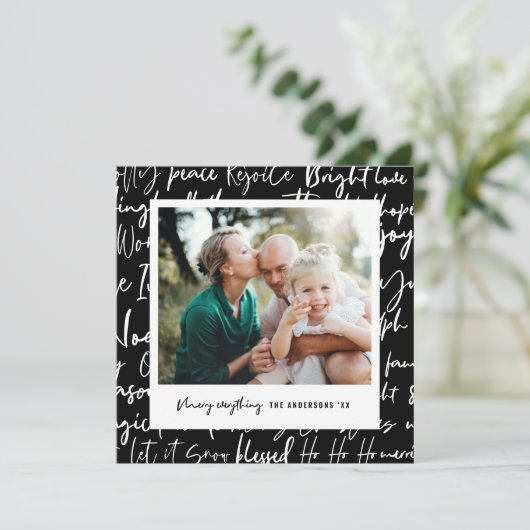 グラフィックモダンはっきりしたタイポグラフィのクリスマス写真 シーズンカード (スタンド正面)