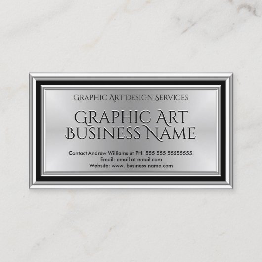 グラフィックモダンアートデザイナーシルバーブラックデコ 名刺 (正面)