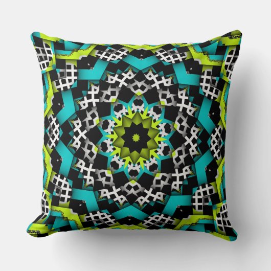 グラフィックモダングリーンブルー白黒パターン クッション (正面)