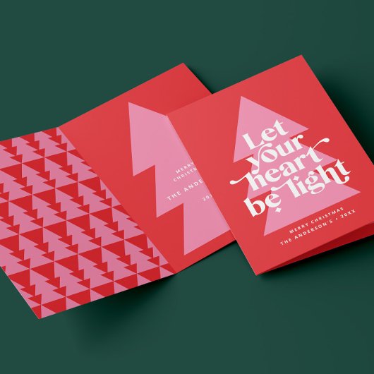 グラフィックモダンスミニマルクリスマスツリー赤いピンク シーズンカード