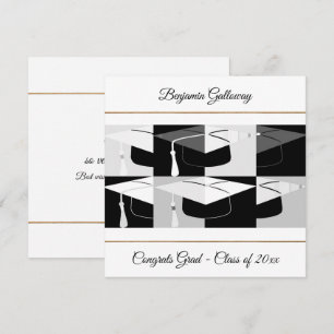 グラフィックモダンス卒業キャップブラック&ホワイトフラット カード